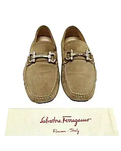 Salvatore Ferragamo Beige Suede Parigi Gancini Driver Loafer