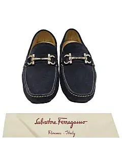 Salvatore Ferragamo Navy Suede Parigi Gancini Driver Loafer