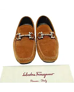 Salvatore Ferragamo Brown Suede Parigi Gancini Driver Loafer
