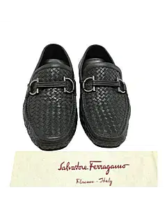 Salvatore Ferragamo Black Barbados Woven Gancini Bit Driver Loafers