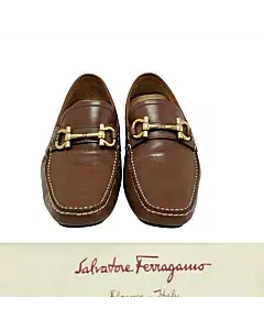 Salvatore Ferragamo Light Brown Leather Parigi Gancini Bit Driver Loafers