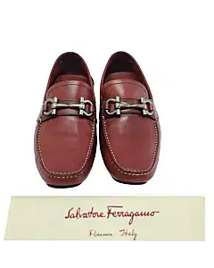 Salvatore Ferragamo Red and Blue Leather Parigi Gancini Bit Driver Loafers