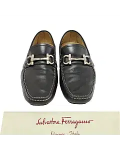 Salvatore Ferragamo Black Leather Parigi Gancini Bit Driver Loafers