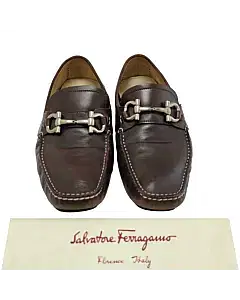 Salvatore Ferragamo Dark Brown Leather Parigi Gancini Bit Driver Loafers