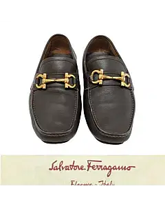 Salvatore Ferragamo Brown Leather Parigi Gancini Bit Driver Loafers