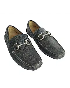 Salvatore Ferragamo Black Croc Leather Parigi Bit Loafers