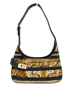 Salvatore Ferragamo Tiger Print and Black Leather Shoulder Bag