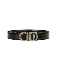 Salvatore Ferragamo Black Leather Gancini Buckle Belt