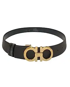 Salvatore Ferragamo Leather Gold Buckle Reversible Belt