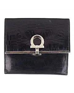 Salvatore Ferragamo Black Patent Leather Gancini Tri Fold Wallet
