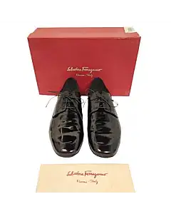 Salvatore Ferragamo Black Glossy Patent Leather Lace Up Shoes