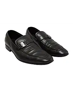 Salvatore Ferragamo Black Leather 'Mattia' Buckle Loafers,Size 6