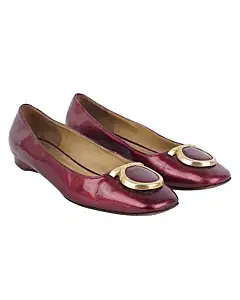 Salvatore Ferragamo Burgundy Leather Taissa Buckle Ballet