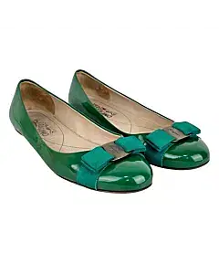 Salvatore Ferragamo Forest Green Patent Leather Vara Bow Ballet Flats