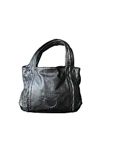 Salvatore Ferragamo Silver Crinkle Patent Leather Woven Strap Tote Bag