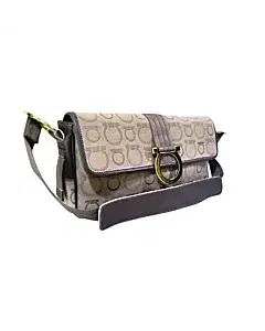 Salvatore Ferragamo Gancini Beige Canvas Shoulder Bag