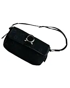 Salvatore Ferragamo Gancini Black Canvas Shoulder Bag