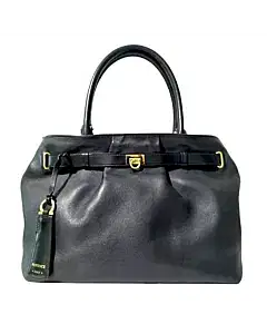 Salvatore Ferragamo Black Leather Zip Tote