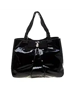 Salvatore Ferragamo Black Patent Leather Miss Vara Selene Tote