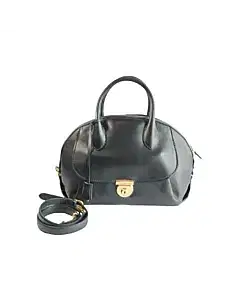 Salvatore Ferragamo Fiamma Black Leather Satchel