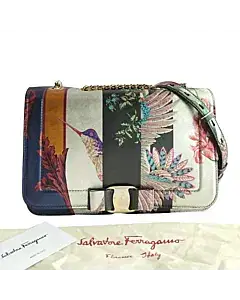 Salvatore Ferragamo Vara Graphic Metallic Leather Chain Crossbody Bag
