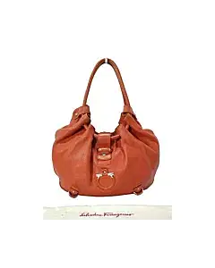 Salvatore Ferragmo Orange Leather Gancini Lucchetto Hobo Bag