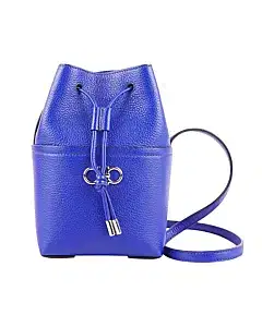 Salvatore Ferragamo Grained Calfskin Mini Gancino Bucket Bag Bluette