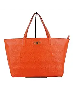 Salvatore Ferragamo Red Pebbled Leather Bice Shopping Tote Bag