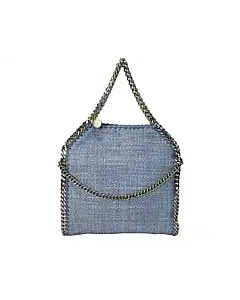Stelle Mccartney Woven Raffia Mini Falabella Fold Over Blue