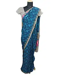 Satya Paul Blue and Grey Saree with Blouse