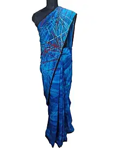 Satya Paul Multicolor Stripe Blue Saree with Blouse