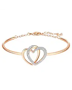 Swarovski Rose Gold-Tone Crystal Pave Interlocking Double Heart Bangle