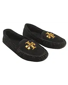 Tory Burch Everly Driver Nat Black Suede Shearling Loafer
