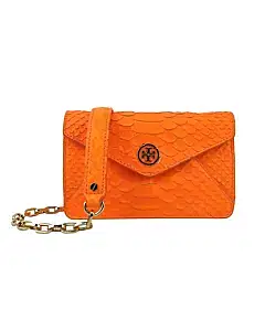Tory Burch Neon Orange Python Embossed Leather Miniature Crossbody Bag