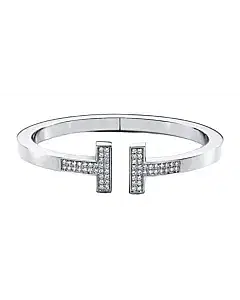 Tiffany T Pave Diamond Square Bracelet In 18K White Gold
