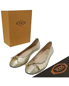 Tods Metallic Gold Leather Studded Ballet Flats