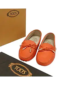 Tods Orange Leather Gommino Knot Loafers