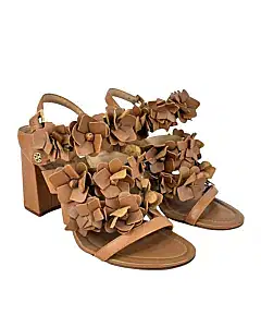 Tory Burch Womens Brown 65 mm Nappa Leather Blossom Heel Block Sandal