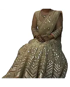 Tarun Tahiliani Beige Lehenga Saree with Embroidered Blouse