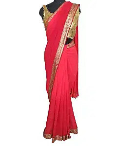 Unbranded Red Saree With Golden Blouse