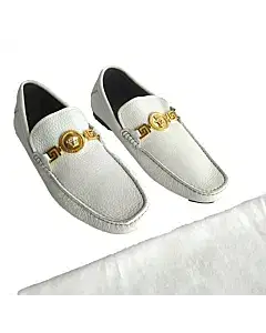 Versace White Leather Loafers
