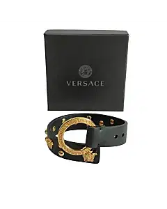 Versace Medusa Studded Black Leather Bracelet