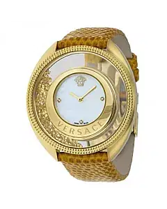Versace Women's Destiny Spirit Floating Micro Spheres Yellow Leather Watch