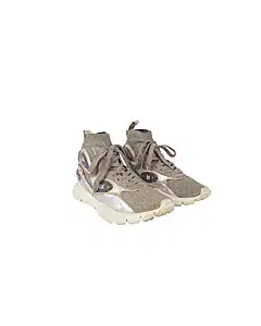 Valentino SilverGrey Metallic Knit Fabric and Leather High Top Sneakers