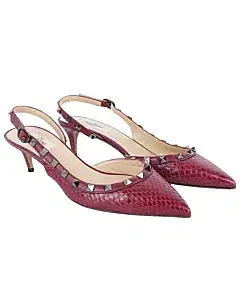 Valentino Rockstud 85 Rubin Burgundy Leather Slingback Sandal