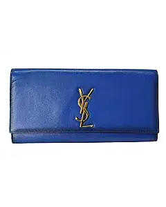 Saint Laurent Kate Monogram Blue Leather Clutch