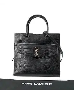 YSL Saint Laurent Medium Cabas Uptown Croc Embossed Leather Satchel