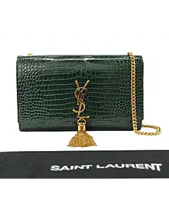 Saint Laurent Kate Crocodile Embossed Leather With Tassel Chain Bag