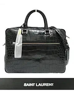 Saint Laurent Sac De Jour Croc Embossed Leather Briefcase