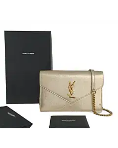 YSL Golden Metallic Envelope Clutch With Chain Strap